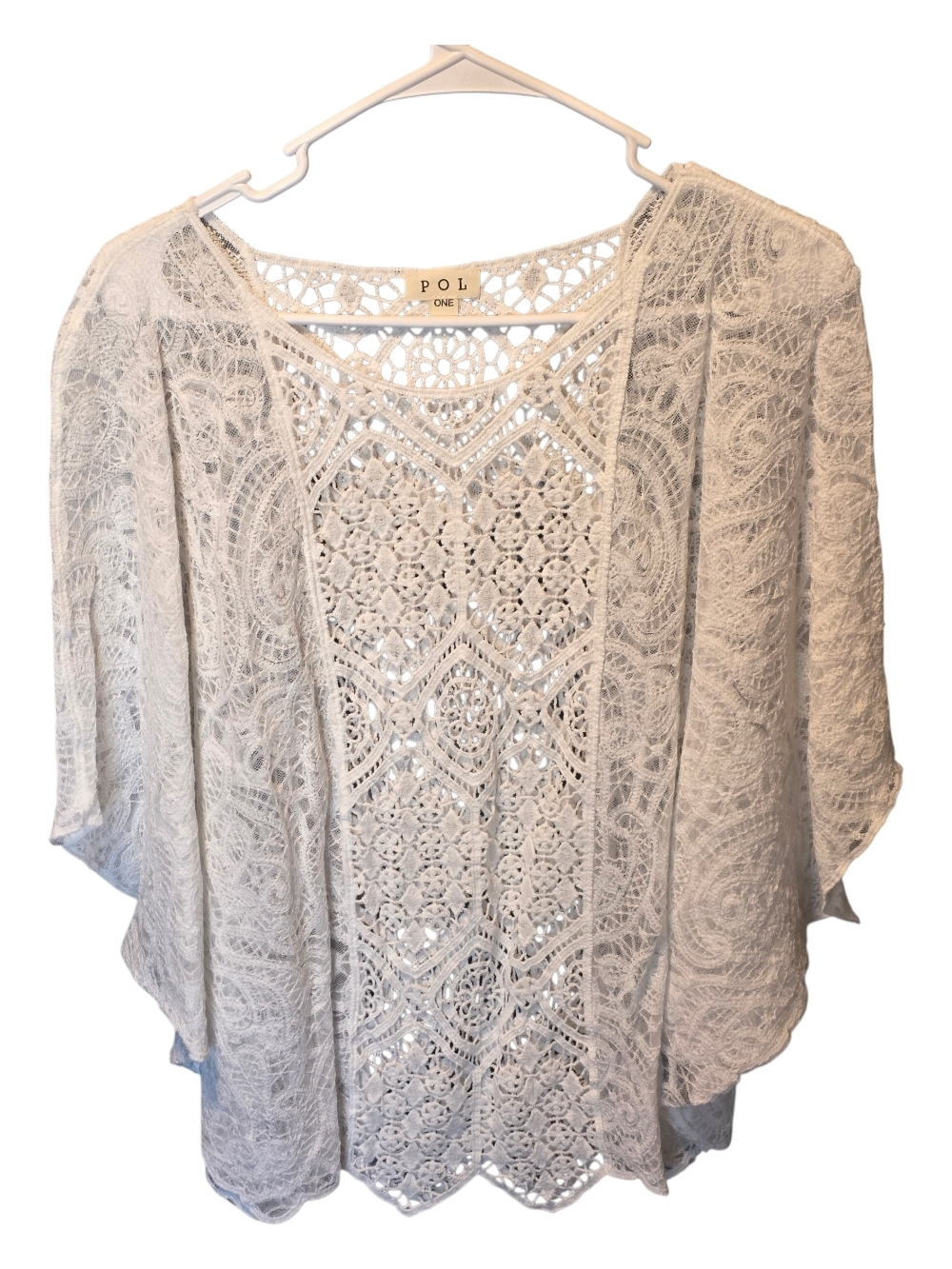 POL Cream Crochet Lace Open-Front Tunic